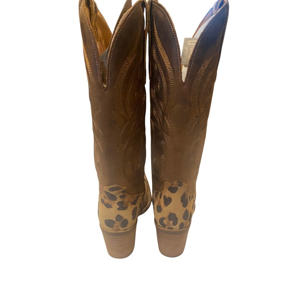 Dingo Leopard Print Western Cowboy Boots Tan Brown Pointed Toe DI7383 - Picture 4 of 9